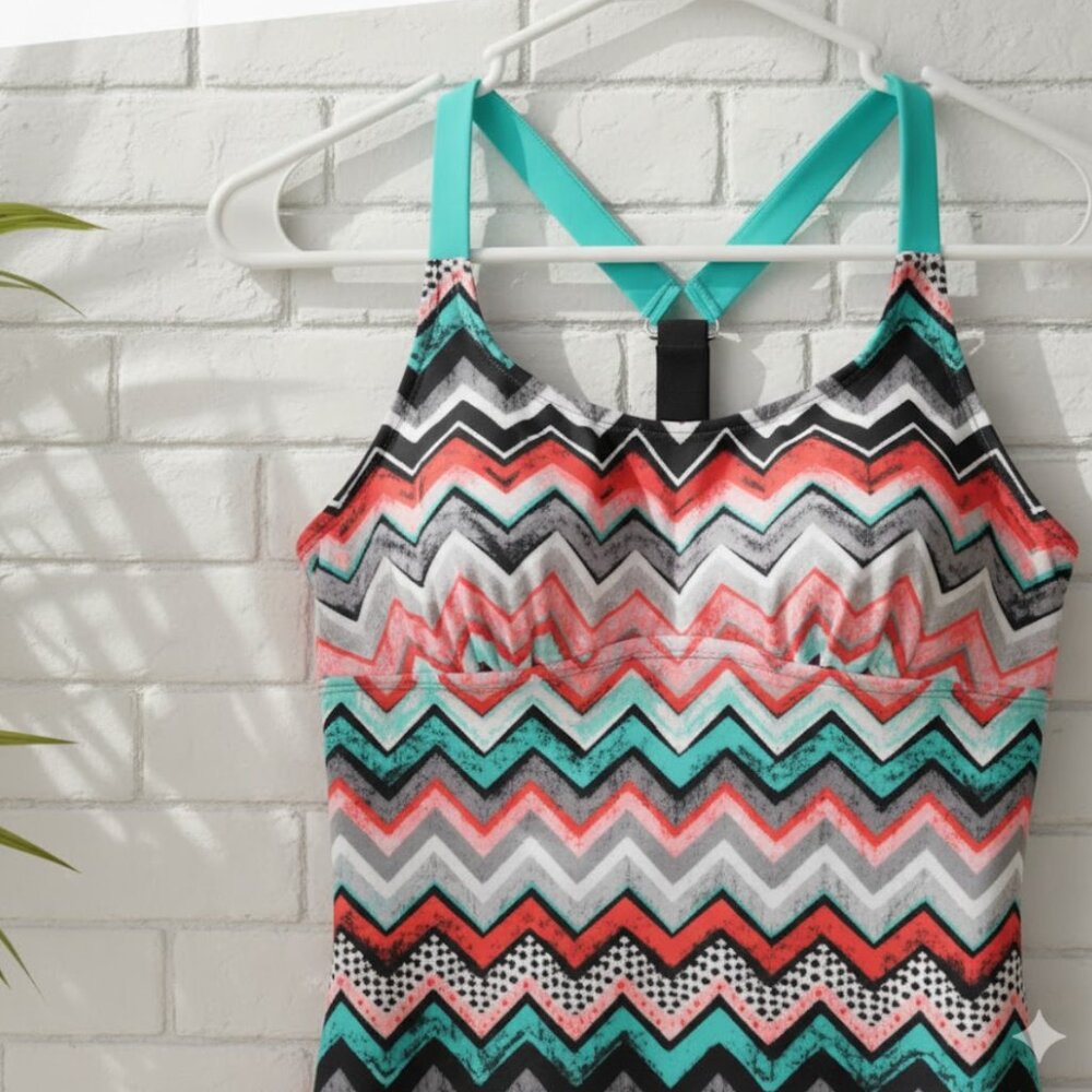 swim tankini top Black Gray Salmon Teal White Padded Cups T-back